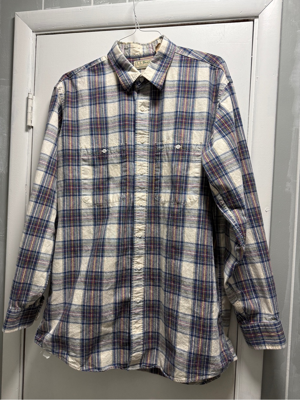 Vintage 90s L.L. Bean Sunwashed Canvas Shirt Men’s XL Tall Plaid Made in USA